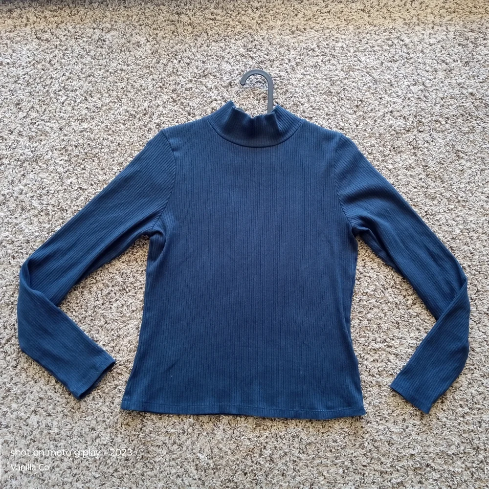 Anthropologie Maeve Women's Ribbed Turtleneck Sweater Blue Size Small - Picture 2 of 7